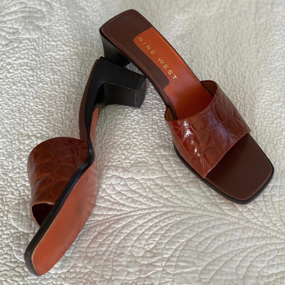 Vintage 1990s Nine West Leather Mule Heel Slides 7.5